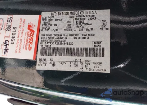 2002 Ford F-150 Xl/Xlt from USA, damaged, VIN 1FTRX17292NB48220